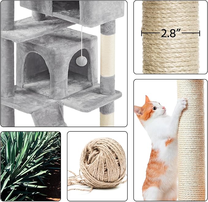 Yaheetech 70in Multi-Level Cat Tree Tall Cat Tower Cat Furniture with Condo, Scratching Posts & Dangling Ball for Indoor Cats Activity Center, Light Gray