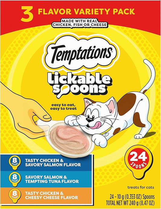 Temptations Lickable Spoons Adult Wet Cat Treat, 10 Grams, Variety Pack of 24