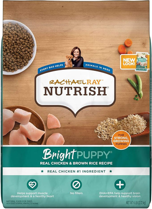 Rachael Ray Nutrish Bright Puppy Premium Natural Dry Dog Food with Added Vitamins, Minerals & Taurine, Real Chicken & Brown Rice Recipe, 6 Pound Bag (Packaging May Vary)