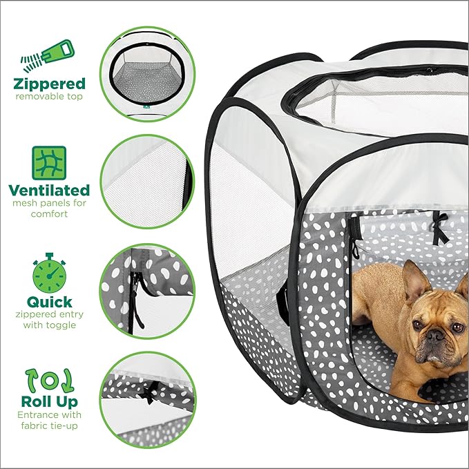 Furhaven Pop Up Playpen Pet Tent Playground - Gray Pebbles, Large