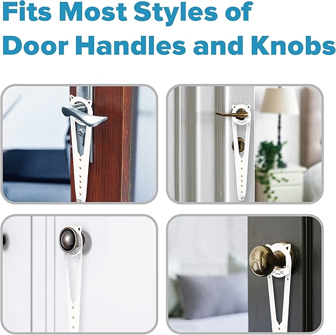 Cat Door Latch with Stabilizer, 7 Sizes Adjustable Cat Door Holder Latch to Keep Dog Out of Litter Box, Economical Alternative of Pet Gates and Interior Cat Door, White, 4 Packs