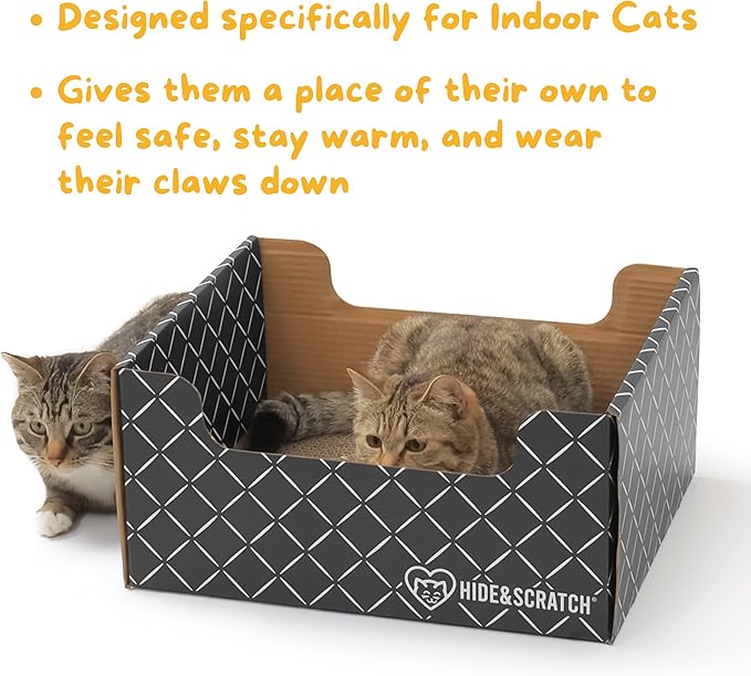 Hide & Scratch: Extra-Large Heavy Duty Cardboard Cat Scratcher and Lounger Box with Refillable Scratch Pad (Dark Grey 4PC)