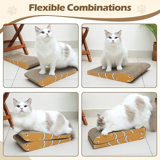 ComSaf Cat Scratching Board 2 Pack, Cat Scratcher Cardboard, Curved Cat Scratcher, Cute Cat Scratch Pad for Kitty, Recycle Cardboard Cat Scratcher, Double-Sided Pad for Long Lasting Use (Orange)