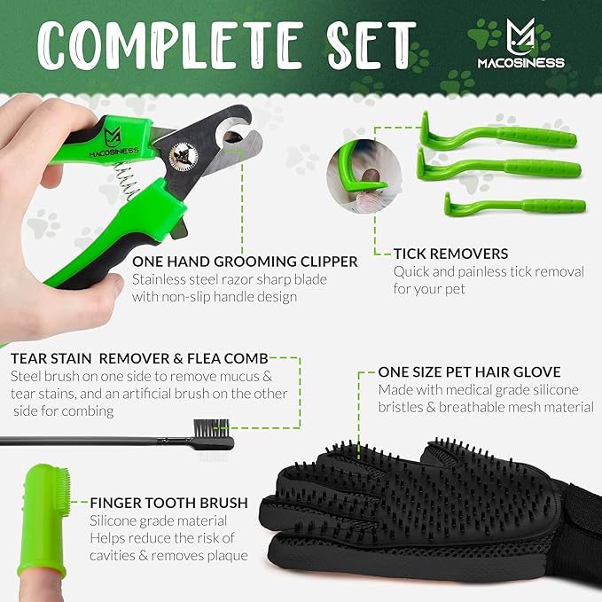 Pet Grooming Hammock for Nail Trimming - Complete Groomers Helper Set for Pet - Dog Grooming Hammock with Hook - Cat Nail Clipper - Dog Hammock for Nail Clipping (M, Black with lime paws)