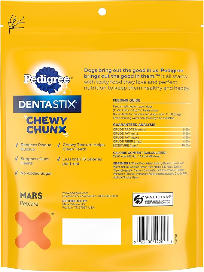 Pedigree DentaStix Chewy Chunx Dental Treats, Small/Medium Dog – 13.5 oz.