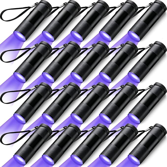 20 Pcs UV Handheld Blacklight Flashlights, Portable Black Light 9 LED Mini Light Torch Detector for Dog Cat Pets Urine and Stains, Bed Bugs and Scorpions, Halloween Ghost Haunted House