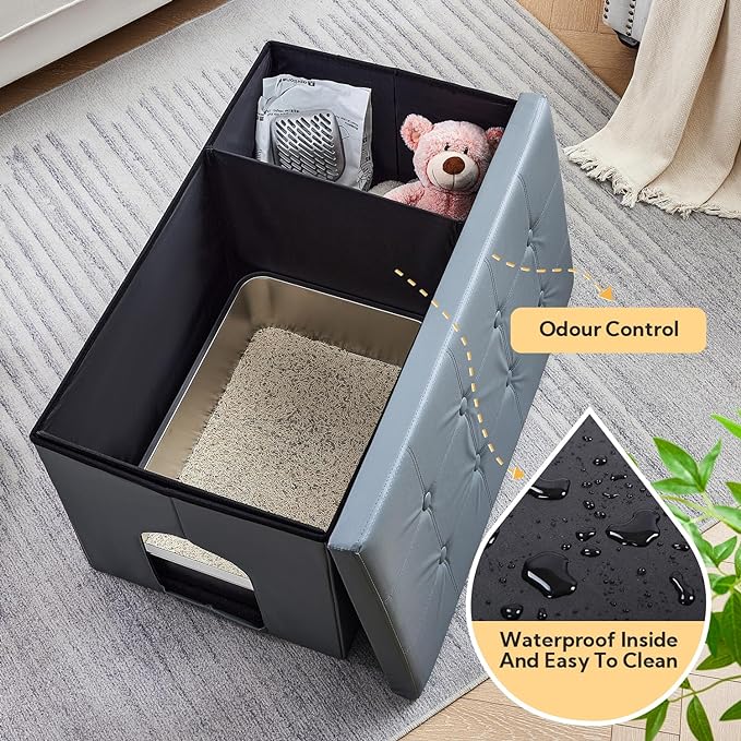 MEEXPAWS Cat Litter Box Enclosure Furniture Hidden, Cat Washroom Bench Storage Cabinet | Extra Large 36'' x 20'' x 20''| Dog Proof | Waterproof Inside/Easy Clean | Easy Assembly | Odor Control