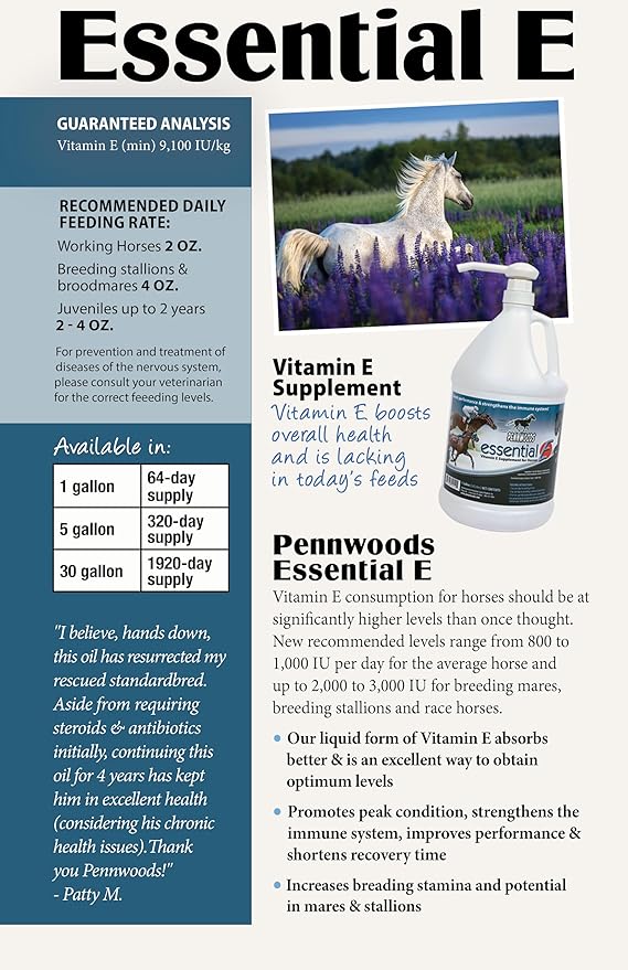 Essential E: Equine Vitamin E Supplement for Horse Health, Performance, Recovery & Nutrition - 1 Gallon