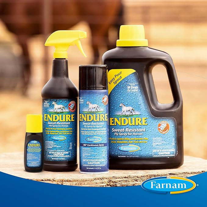 Farnam Endure Sweat-Resistant Horse Fly Spray, Kills, Repels, Protects, 32 Ounces, Quart Spray