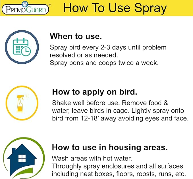 Poultry Spray by Premo Guard – 32 oz – Treat Mites, Fleas, Flies, and Lice – Fast Acting & Effective – Chicken, Turkey, Waterfowl, and Birds – Best Natural Protection for Control & Prevention