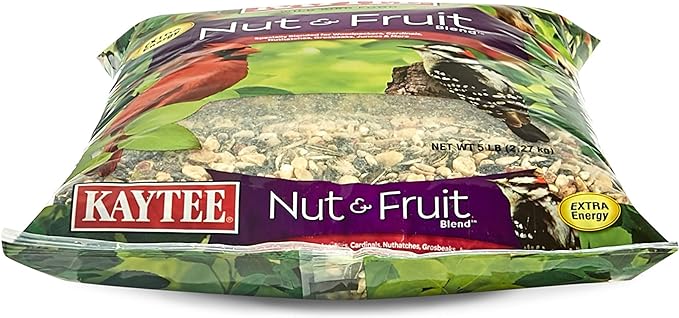 Kaytee Wild Bird Food Nut & Fruit Seed Blend For Cardinals, Chickadees, Nuthatches, Woodpeckers and Other Colorful Songbirds, 5 Pounds