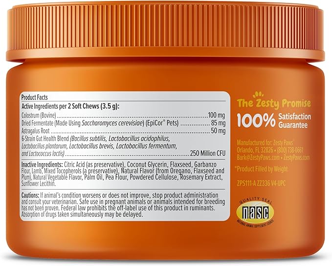 Zesty Paws Dog Allergy Relief - Anti Itch Supplement - Omega 3 Probiotics for Dogs - Digestive Health - Soft Chews for Skin & Seasonal Allergies - with Epicor Pets - Mini - Lamb - 90 count