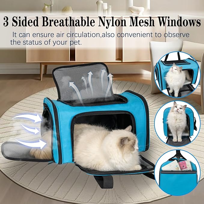Dog Cat Carrier Pet Carriers for Small Medium Large Cats Dogs Carrier Soft Sided Small Puppy Dog Carrier Portable Foldable Airline Approved Dog Cat Travel Carrier Blue Large