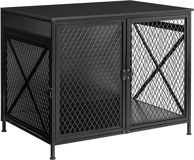 DWANTON Dog Crate Furniture, 31.5" L Three-Door Wooden Dog Kennel Indoor, Connectable expansion, Wooden Dog Crate Table for Small/Medium/Large Dog, Dog House, Dog Cage Large, Black