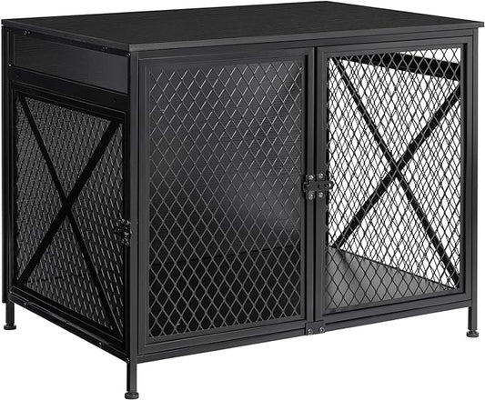 DWANTON Dog Crate Furniture, 31.5" L Three-Door Wooden Dog Kennel Indoor, Connectable expansion, Wooden Dog Crate Table for Small/Medium/Large Dog, Dog House, Dog Cage Large, Black