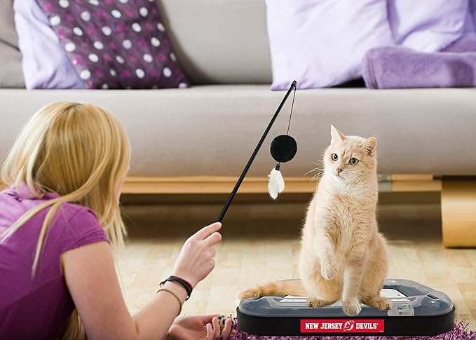 Pets FIrst Cat Scratching Toy NHL New Jersey Devils Hockey Field Cat Scratcher Tiy with Interactive Cat Ball Bell in Tracks. 5-in-1 CAT Toy