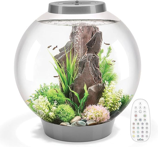 biOrb Classic 60 Acrylic 16-Gallon Aquarium with Multi-Color Remote-Controlled LED Lights Modern Tank for Tabletop Display, Silver