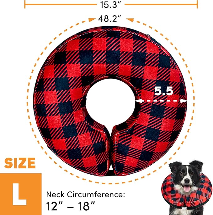 BENCMATE Protective Inflatable Collar for Dogs and Cats - Soft Pet Recovery Collar Does Not Block Vision E-Collar (Large, Plaid)