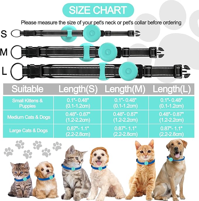 IPX8 Waterproof AirTag Dog Collar Holder, Hidden Air Tag Case for Cat Collar, Anti-Lost Silicone Cover for AirTag GPS Tracker Compatible with Pets Loop, Fits All Width Collars(Mint Green S)