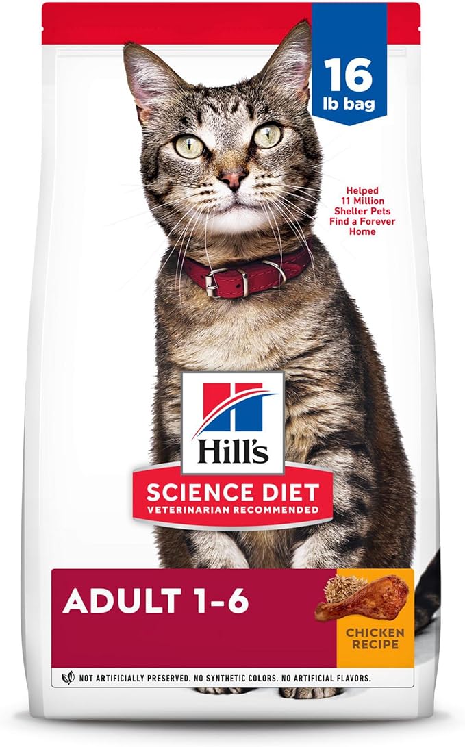 Hill's Science Diet Adult 1-6, Adult 1-6 Premium Nutrition, Dry Cat Food, Chicken Recipe, 16 lb Bag