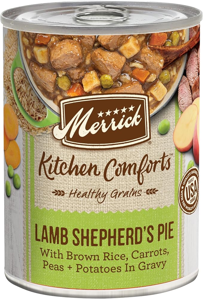 Merrick Kitchen Comforts Healthy Natural Canned Adult Dog Food with Gravy, Shepherd’s Pie with Lamb and Rice - (pack of 12) 12.7 oz. Cans