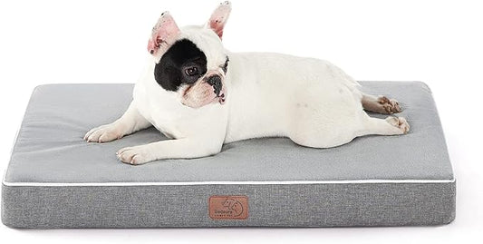 Bedsure Memory Foam Dog Bed for Medium Dogs - Orthopedic Waterproof Dog Bed for Crate with Removable Washable Cover and Nonskid Bottom - Plush Flannel Fleece Top Pet Bed, Light Grey