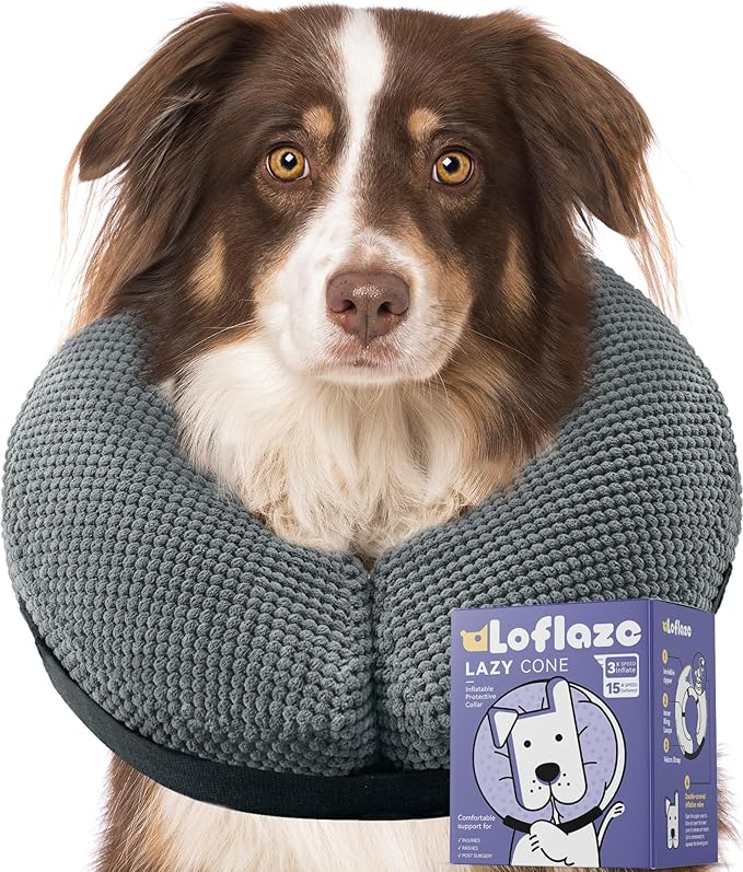 Soft Inflatable Dog Cone Collar Alternative After Surgery - Dog Neck Donut E Collar for Large Medium Small Dogs Cats Post Surgery - Recovery Collar to Stop Licking - Grey, XL