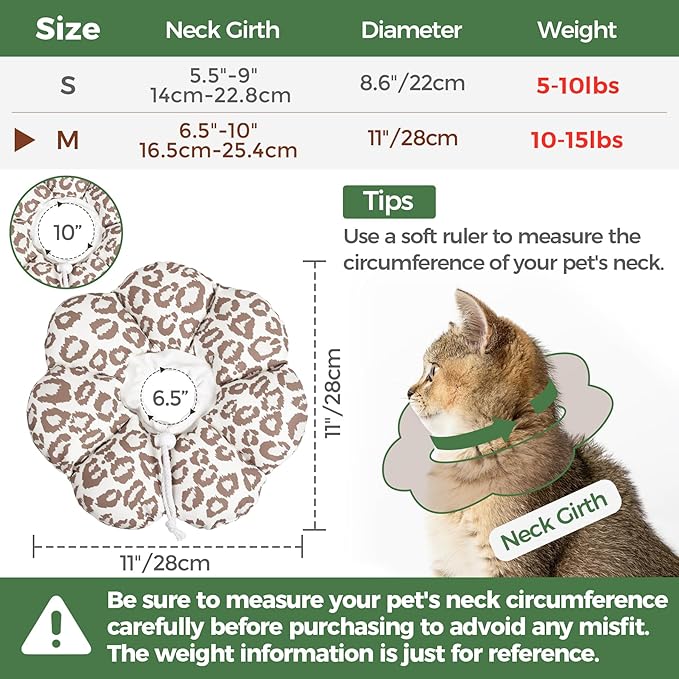 ComSaf Cat Cone Collar Soft - Cat Cones to Stop Licking e Collar for Cats After Surgery, Elizabethan Collar for Cats Kitten Recovery, Comfortable Soft e Collar Cone for Medium Cats, Brown Leopard, M