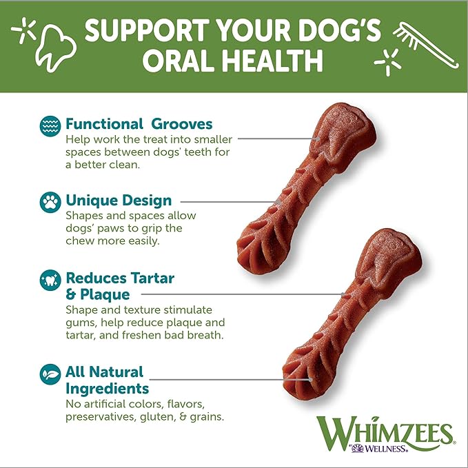 WHIMZEES by Wellness Brushzees Natural Grain Free Dental Dog Treats, Small Breed, 14 count