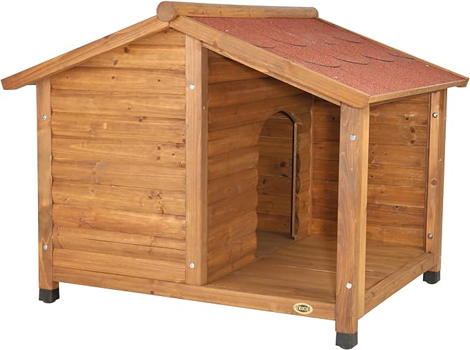 TRIXIE natura Lodge Dog House, Covered Porch, Hinged Roof, Adjustable Legs, Brown, Small