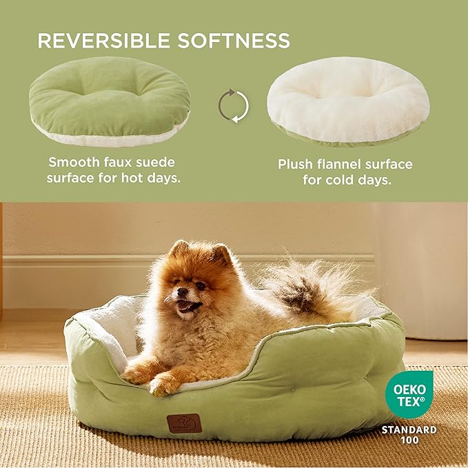 Bedsure Dog Beds for Small Dogs - Round Cat Beds for Indoor Cats, Washable Pet Bed for Puppy and Kitten with Slip-Resistant Bottom, 25 Inches, Green