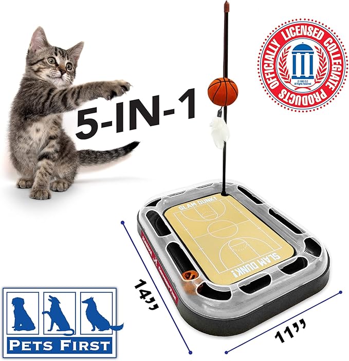 Cat Scratch Toy NCAA ALABAMA Crimson Tide REVERSIBLE Basketball Court Felt/Cardboard Cat Scratcher. Interactive Cat Ball Bell in Tracks. 6-in-1 CAT TOY. Cat Wand Poll, CATNIP-FILLED Plush Basketball