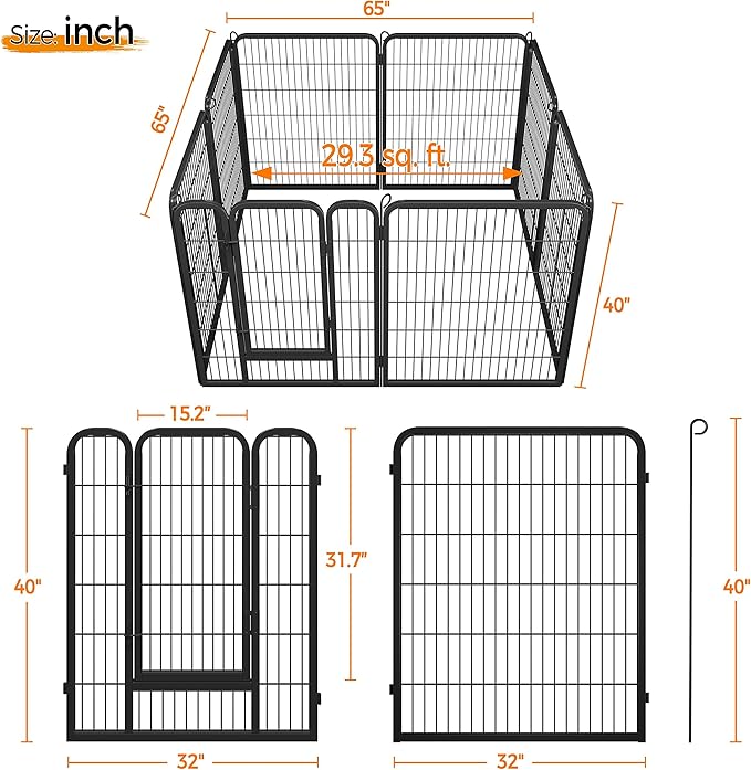 Yaheetech Heavy Duty Wider Dog Playpen, 8 Panels Outdoor Pet Fence for Large/Medium/Small Animals Foldable Puppy Exercise Pen for Garden/Yard/RV/Camping 40 Inch Height x 32 Inch Width