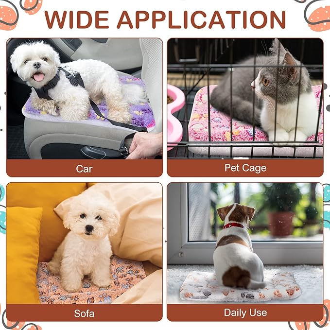 4 Pcs Waterproof Guinea Pig Bedding Winter Guinea Pig Plush Cage Liners Soft Dog Cat Bed Mat Reversible Cozy Animal Pee Pad Hamster Bed Mat Washable for Bunny (Paw,13 x 18.5 Inch)