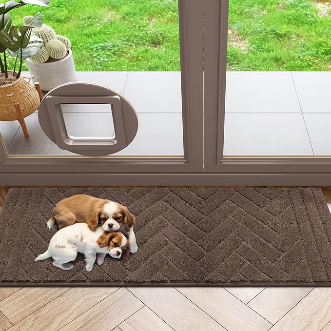 Tindbea Dog Mat for Muddy Paws,Absorbs Moisture Dirt Non-Slip Washable Mud Mat for Dogs,Soft Rubber Backing Front Inside Pet Rug for Entryway, Mud Dog Paws, Patio(24"x59",Light Taupe)
