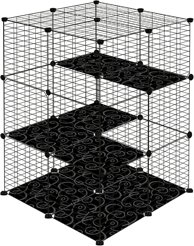 3-Tier Cat Cages Indoor, DIY Cat Enclosure, Cat Playpen Catio Detachable Metal Wire Kennels Pet Crate Large Exercise Place Ideal for 1-2 Cat