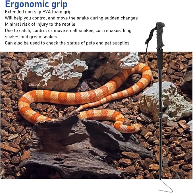 Professional Stainless Steel Retractable Snake Hook, Sturdy, Lightweight, Ergonomic Grip, 3 Section Retractable, with Distance for Catching Controlling Snakes