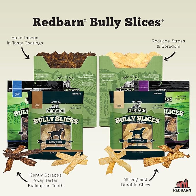 Redbarn Bully Slices for Dogs | Highly Palatable, Long-Lasting Natural Dental Treats with Functional Ingredients, 9 oz. (Pack of 3) - Peanut Butter