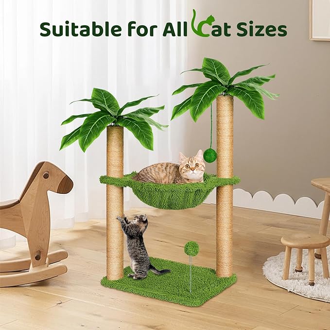 Cat Tree with Hammock and Premium Sisal Scratching Post,Activity Dangling Ball and Spring Ball for Indoor Kittens/Cats