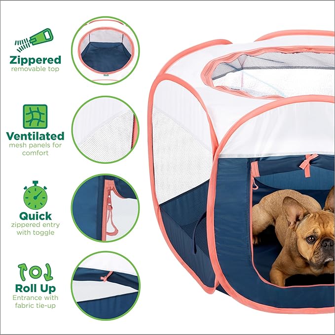 Furhaven Pop Up Playpen Pet Tent Playground - Navy, Medium