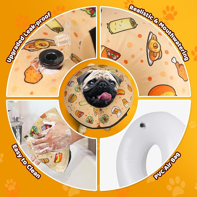 Grand Line Hamburger Collar for Dogs and Cats, Soft Protective Recovery Cone After Surgery, Blow up Pet Donut Collar Cone, E-Collar Alternative Does not Block Vision (Medium)