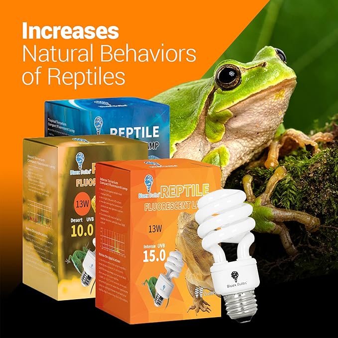 2 Pack 13-Watt Reptile Bulb Tropical UVA UVB Light - 5.0 UVB Reptile Light Compact Florescent Terrarium Bulb Suitable for Tropical & Sub-Tropical Reptiles Chameleons Reptile CFL UVB Bulb (13Watt 5.0)