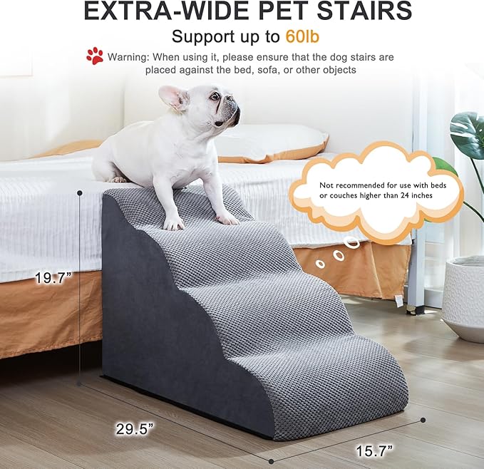 Ryoizen Dog Stairs Ramps to High Beds and Couch Up to 24'', Dog Step for Small Large Dog with High-Density Foam, 4-Step Pet Stairs with Non-Slip Bottom for Puppy and Cat, Gifts Lint Roller for Dogs