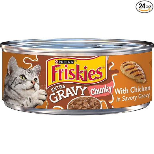 Purina Friskies Gravy Wet Cat Food, Extra Gravy Chunky With Chicken in Savory Gravy - (Pack of 24) 5.5 oz. Cans