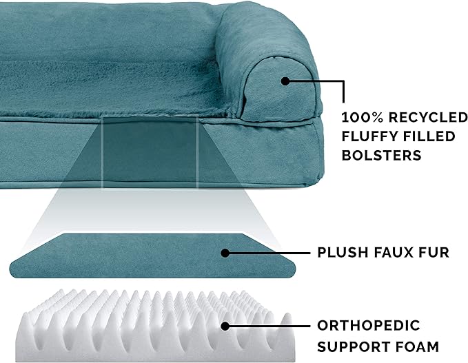 Furhaven Orthopedic Dog Bed for Large/Medium Dogs w/ Removable Bolsters & Washable Cover, For Dogs Up to 55 lbs - Plush & Suede Sofa - Deep Pool, Large