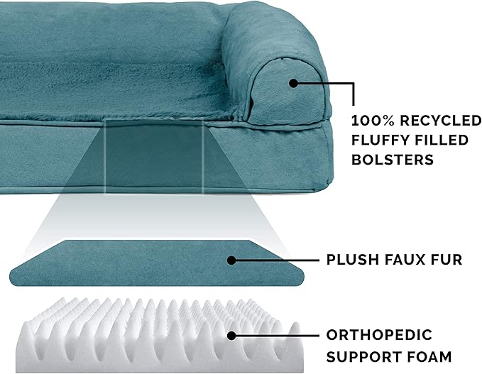 Furhaven Orthopedic Dog Bed for Large Dogs w/ Removable Bolsters & Washable Cover, For Dogs Up to 95 lbs - Plush & Suede Sofa - Deep Pool, Jumbo/XL