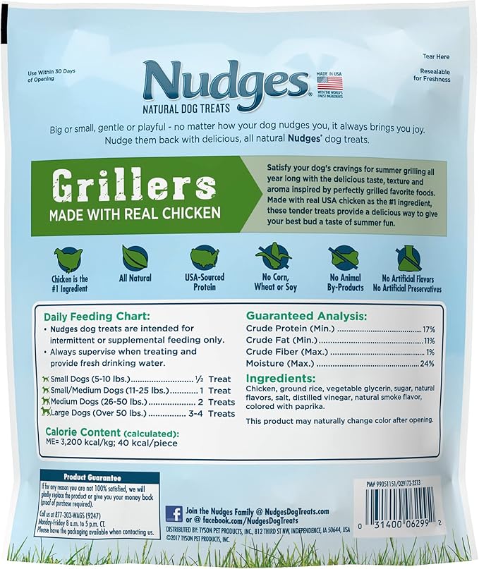Blue Buffalo Nudges Grillers Natural Dog Treats, Chicken, 16oz Bag