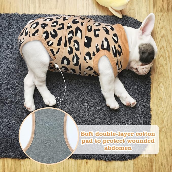 FUAMEY Recovery Suit for Dogs After Surgery,Soft Breathable Dog Bodysuit E-Collar & Cone Alternative Surgical Suit,Male Female Dog Neuter Spay Suits Anti Licking Wounds Onesie Brown Leopard M