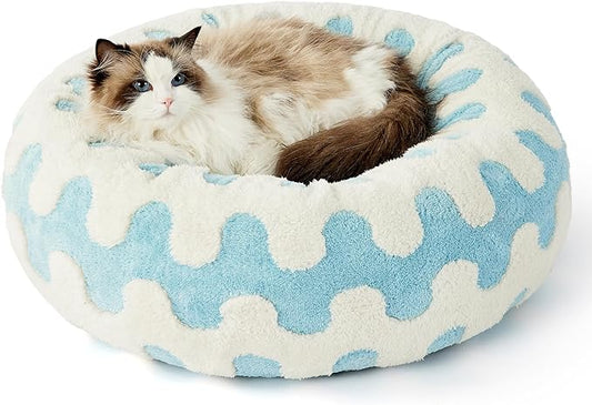 Lesure Donut Small Dog Bed - Round Cat Beds for Indoor Cats Anti-Anxiety Calming Pet Beds, Washable Cute Modern Beds with Teddy Sherpa Plush & Anti Slip Bottom Light Blue