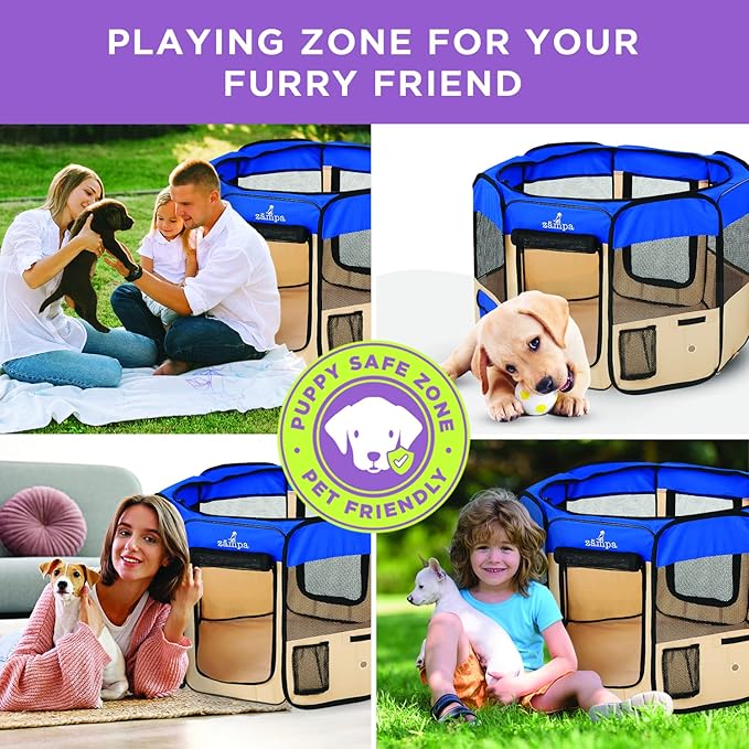 Zampa Puppy Playpen Small 36"x36"x24" Portable Pop Up Playpen for Dog and Cat, Foldable | Indoor/Outdoor Kitten Pen & Travel Pet Carrier + Carrying Case.